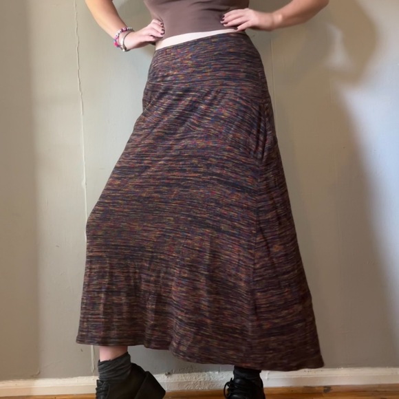 Whimsigoth Multicolored Neutral Midi Length Skirt  Double-Layered Medium Skirt - Picture 5 of 6